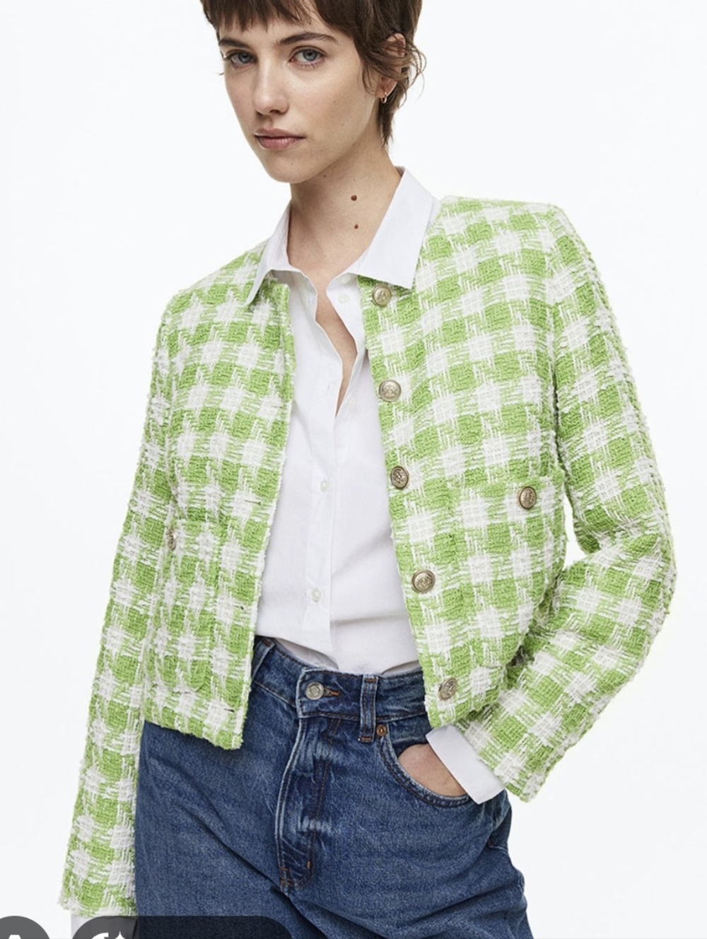 Tweed Plaid Cropped Blazer